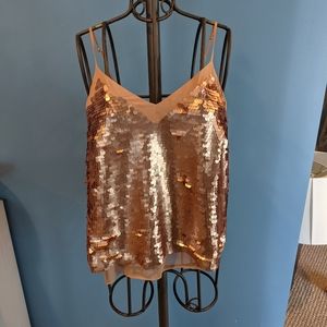 Anthropologie rose gold sequin tank